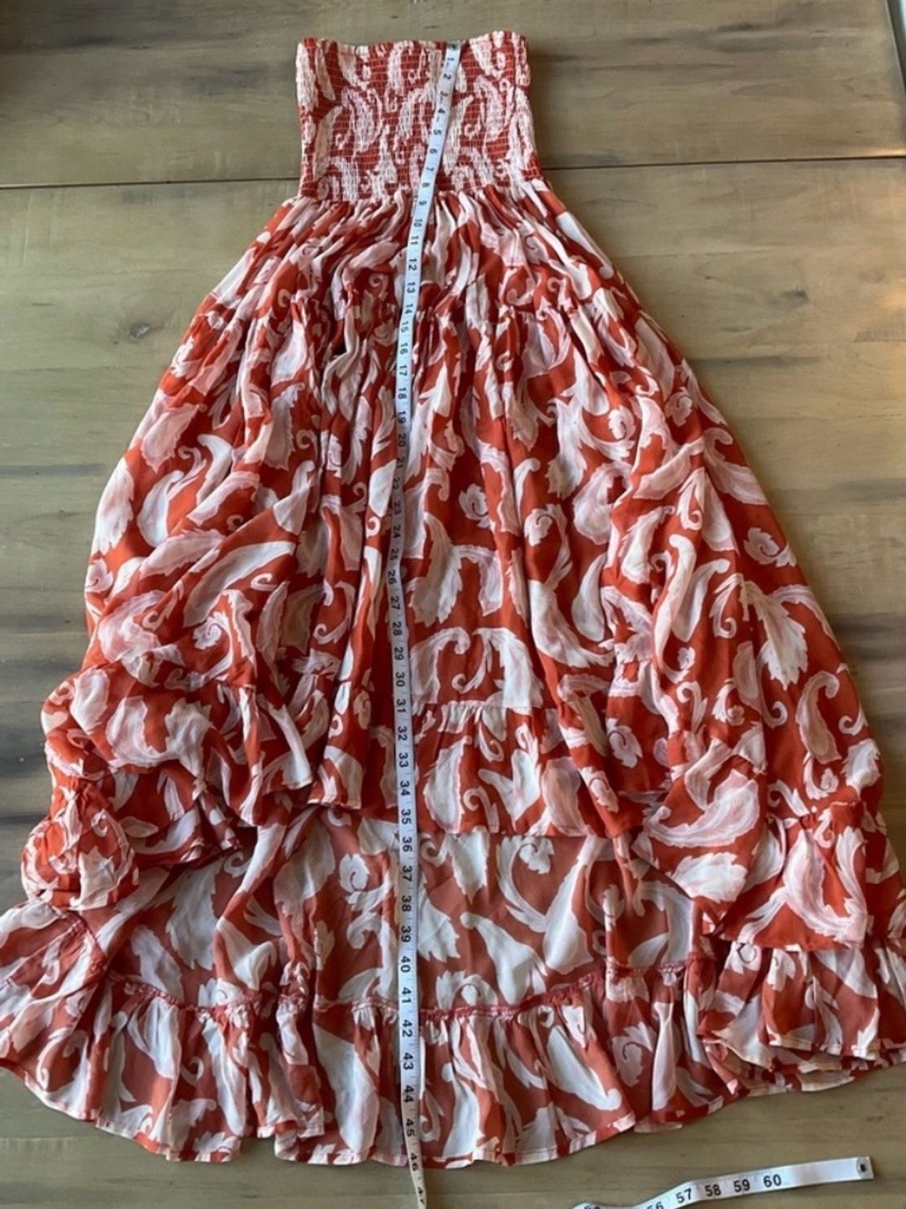 Strapless Orange & White High-Low Maxi Dress with Smocked Top - Picture 10 of 10